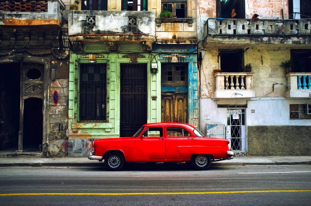 cuba, car, old car, international, international travel, travel, red car, trump, relations, politics