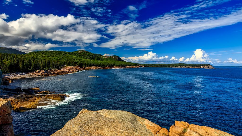 maine state, us state, state, ocean, trees, water, coast